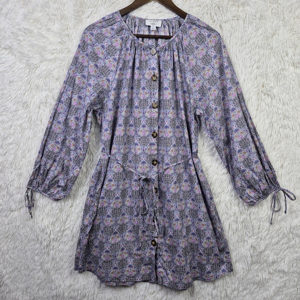 J Crew Liberty Club Nouveau Floral Button Front Tie Waist Dress Cottagecore Sz L